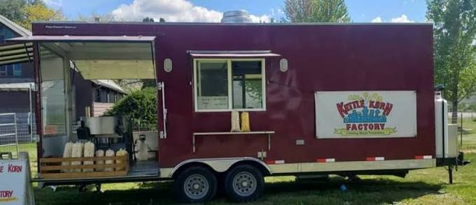 Kettle Korn Factory trailer set up at an outdoor event